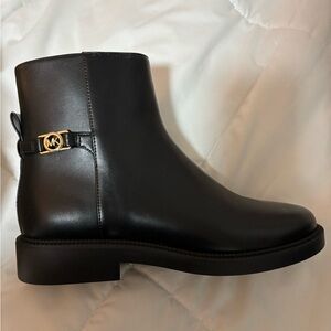 MICHAEL Michael Kors Mandy Black Ankle Boots with Gold Detail